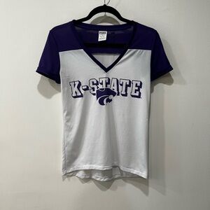 PINK Victoria's Secret White and Purple V-Neck Tee